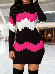Colorblock Stripe Round Neck Dress