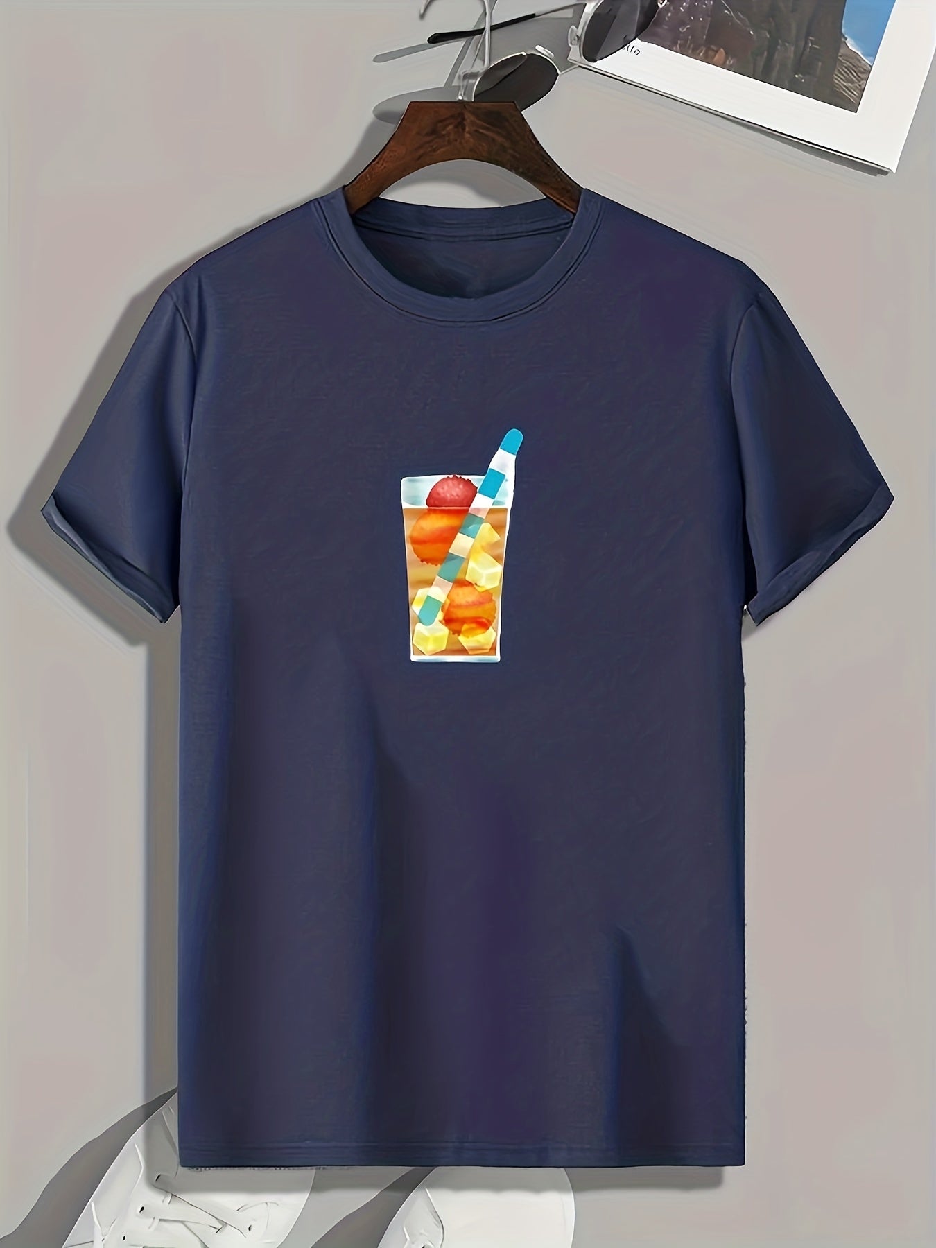 Fruit Drink Print Men's Comfy T shirt Active Slightly Stretch Tee
