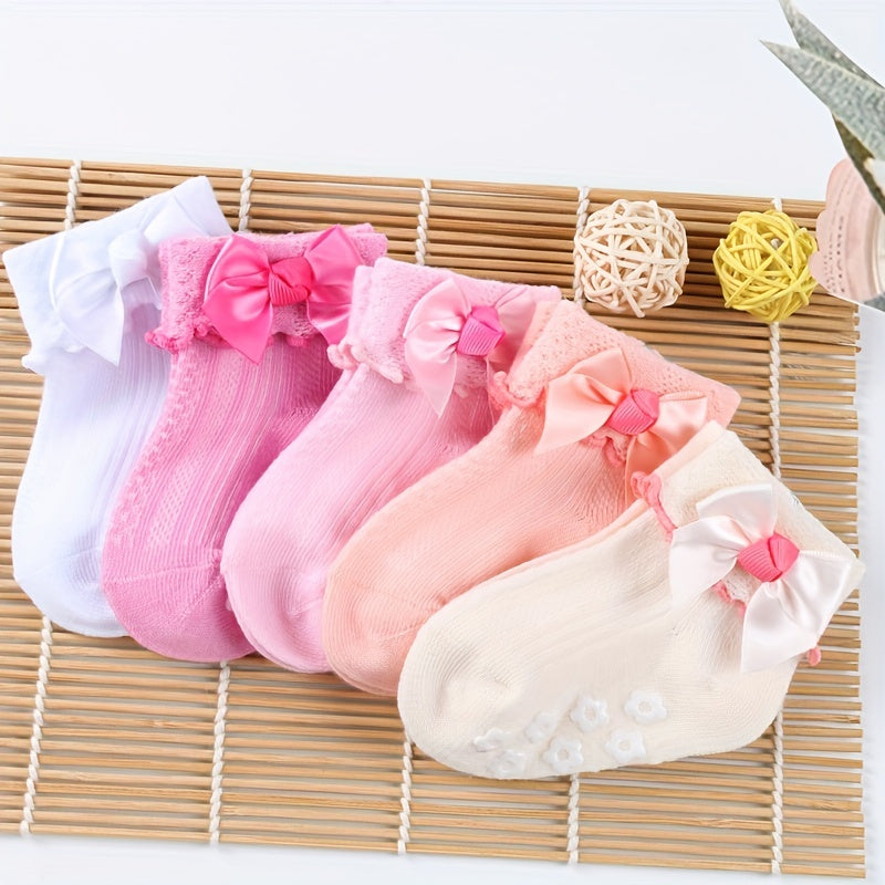 3pairs Bow Decor Non slip Knit Socks Soft Comfortable Breathable Socks