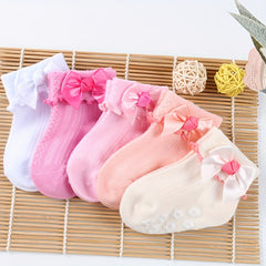 3pairs Bow Decor Non slip Knit Socks Soft Comfortable Breathable Socks