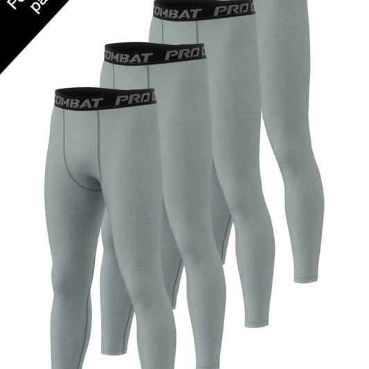 Men's 4pcs Solid Leggings Active Quick Dry Compression Pants
