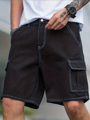 Street Style Denim Shorts with Flap Pockets