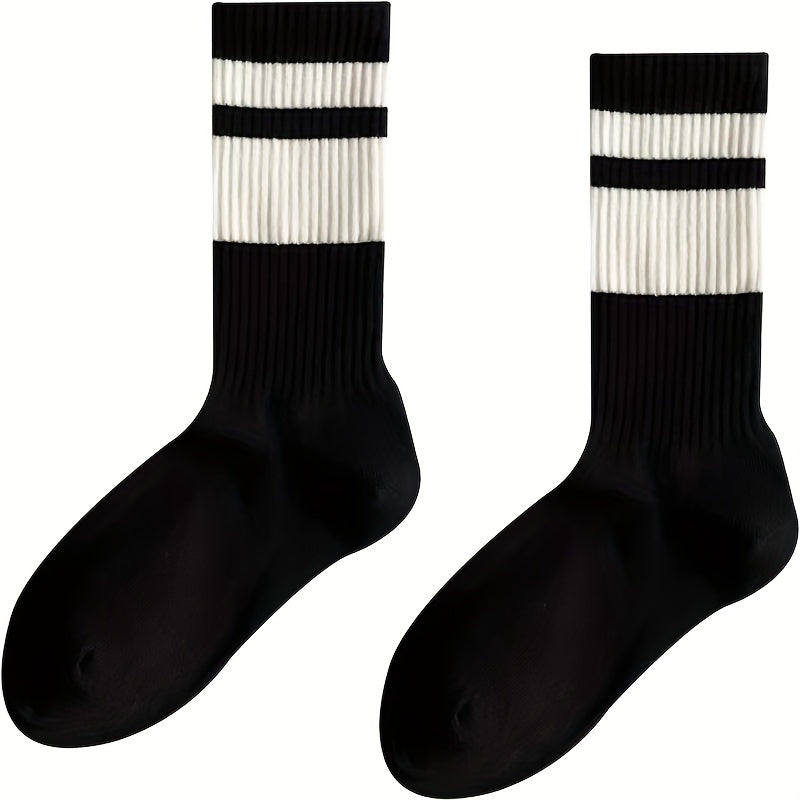 4 Pairs Striped Crew Socks All Match Stockings Women's Hosiery