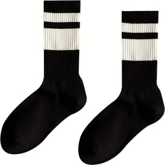 4 Pairs Striped Crew Socks All Match Stockings Women's Hosiery