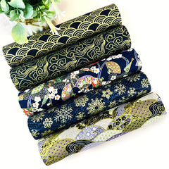 5pcs Japanese Cotton Fabric DIY Kimono Sewing Dolls Bags Clothing Navy