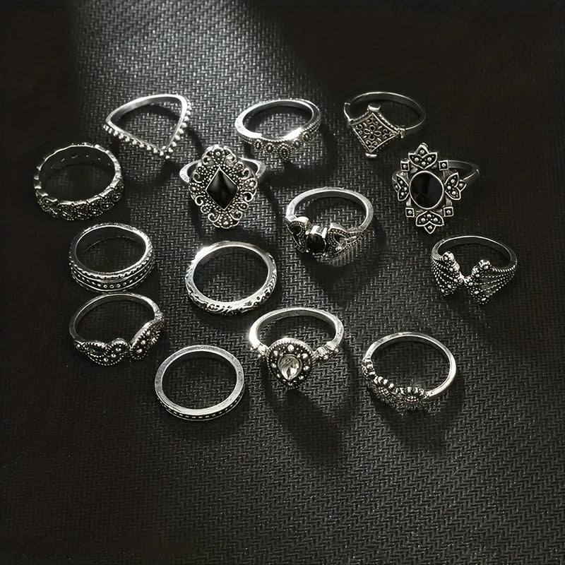 Retro Alloy Lotus Flower Hollow Finger Rings Set for Girls