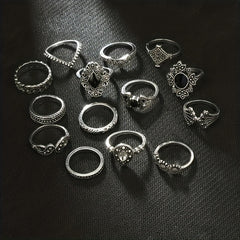 Retro Alloy Lotus Flower Hollow Finger Rings Set for Girls