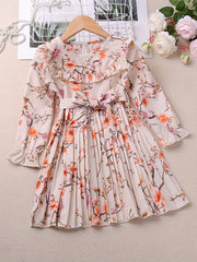 Girls Floral Botanical Print Long Sleeve Dress