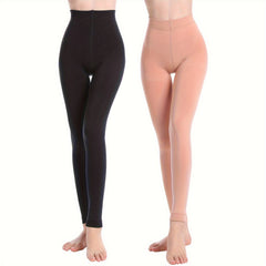 2 Pack Plush Lined Tights Opaque High Waist Thermal Elastic Leggings