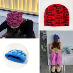 Winter Letter Printed Warm Hat Windproof Ear Protection Knitted Beanie