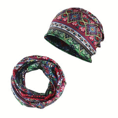 Vintage Flower Print Beanie Boho Elastic Headband Skull Cap