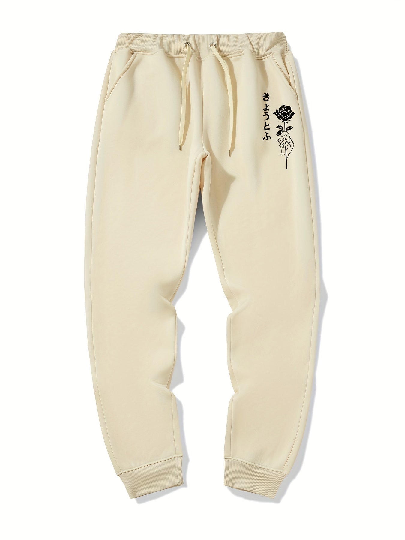 Rose & Kanji Print Men's Sweatpants with Pockets