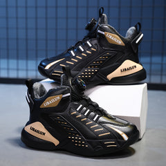 Boy's Basketball Shoes With Rotating Buckle Non Slip Sneakers
