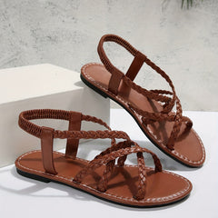 Women's Cross Strap Flat Sandals Elastic Slip-On Beach Sandals