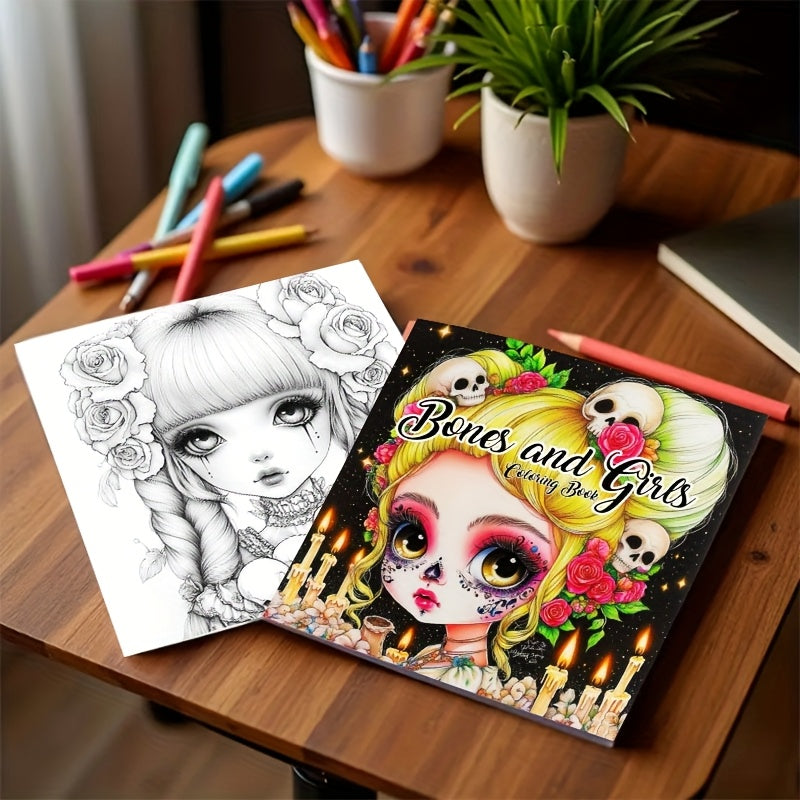 Adult Coloring Book Flower Bone Girl Coloring Book 20 Pages