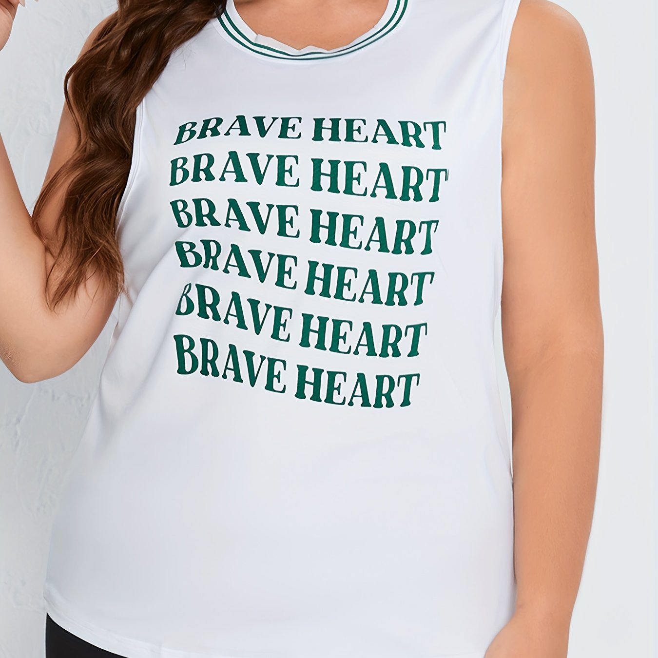 Women's Plus Size Sports Top Letter & Striped Print Fitness Tank