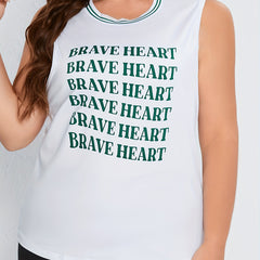 Women's Plus Size Sports Top Letter & Striped Print Fitness Tank