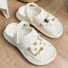 Women's Charms Platform Clogs Open Toe Slides Shoes