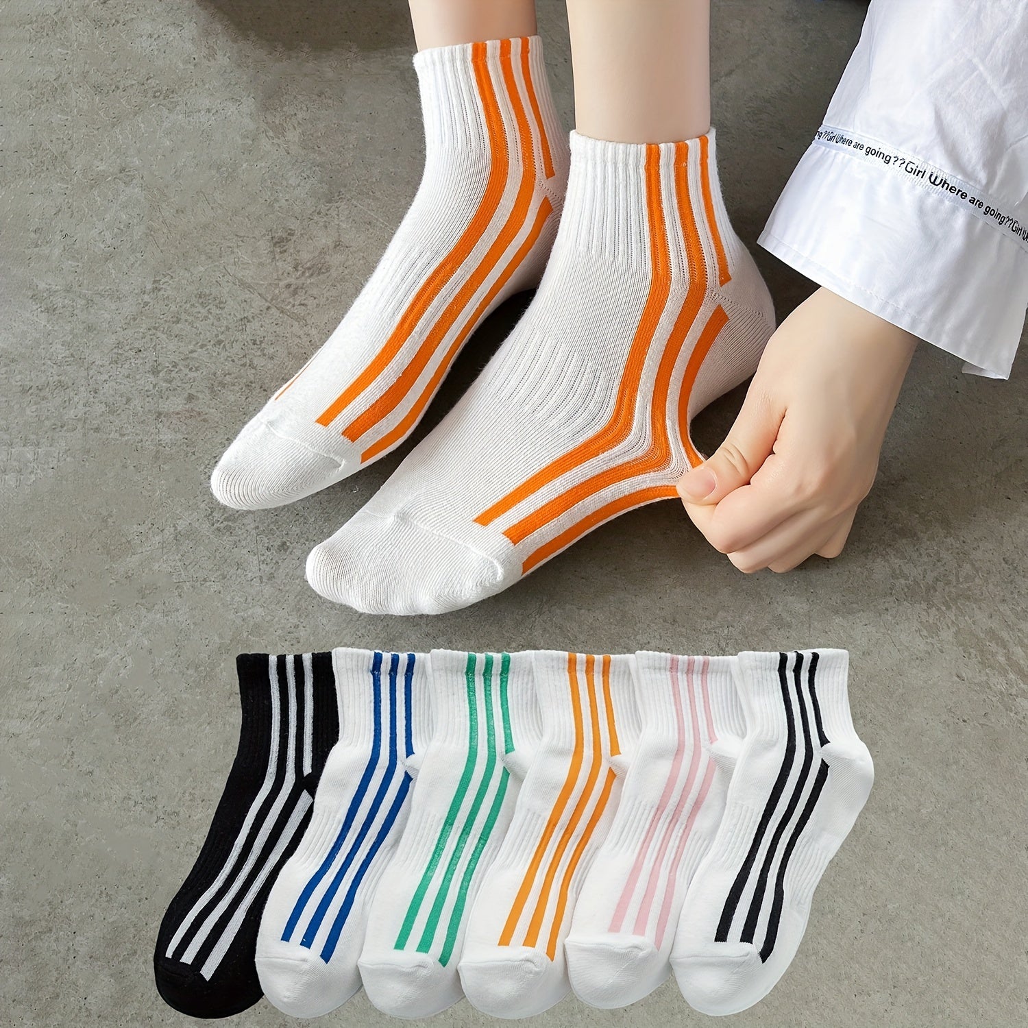 6 Pairs Striped Short Socks Soft & Breathable Crew Sports Socks