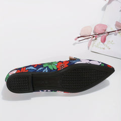Floral Print Flat Shoes Pointed Toe Slip On Comfy Flats