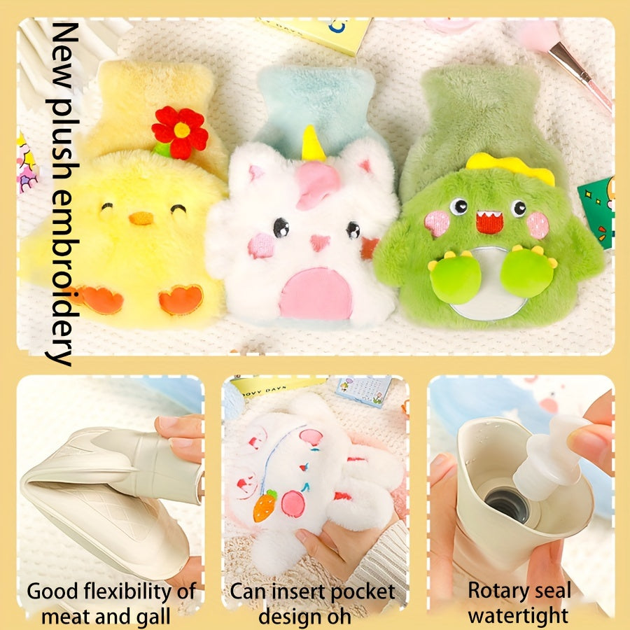 Cartoon 500ml Plush Hot Water Bag Hand Warmer - Embroidered Insert Bag