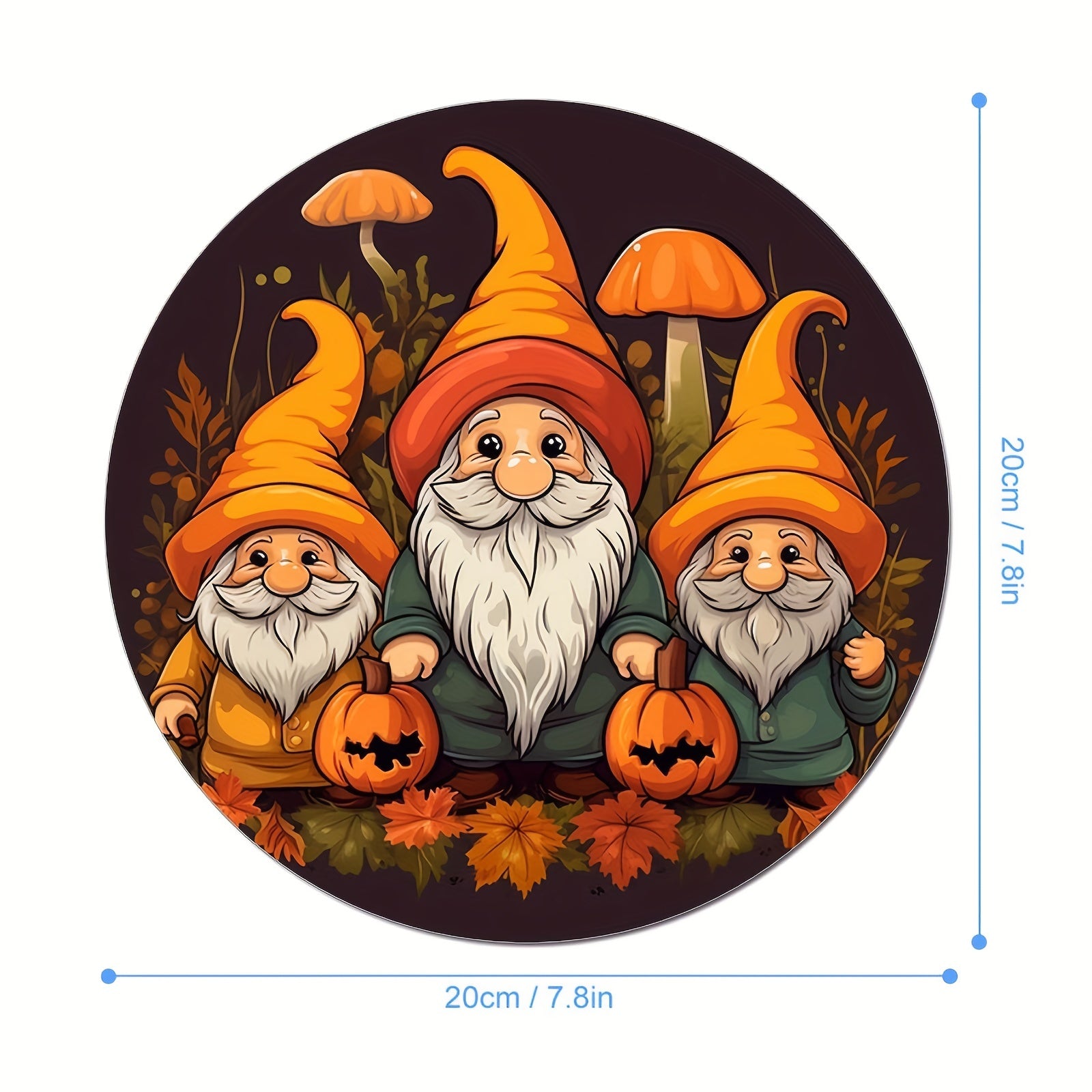 Fall Gnomes Round Mouse Pad Non Slip Rubber Base Small Size