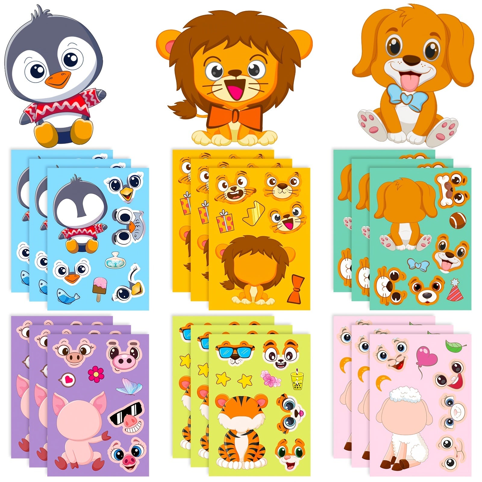 6pcs Animals Face Puzzle Stickers Educational Toys