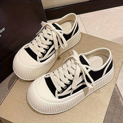 Women's Canvas Lace Up Sneakers Comfortable Platform Shoes