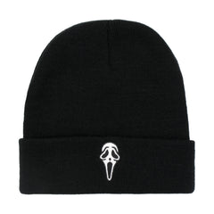 90s Horror Skull Embroidered Beanie Unisex Solid Skull Cap Hip Hip Warm Knit Hat