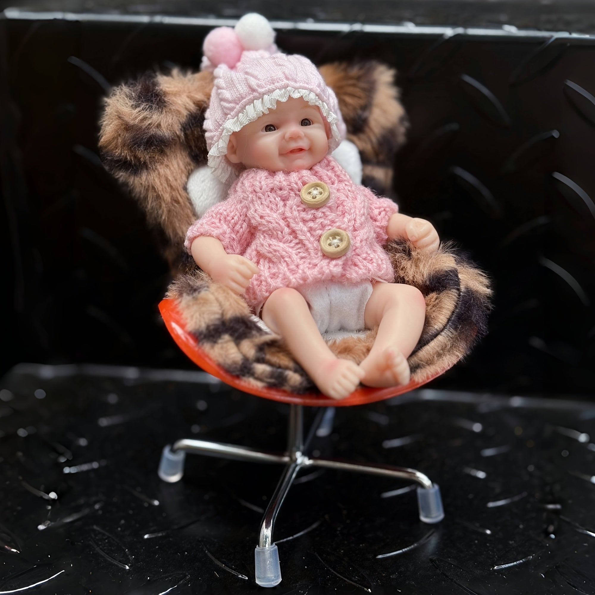 6" Reborn Kids Girl Doll Soft Silicone Body Pink Sweater Leopard Print Onesie