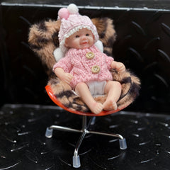 6" Reborn Kids Girl Doll Soft Silicone Body Pink Sweater Leopard Print Onesie