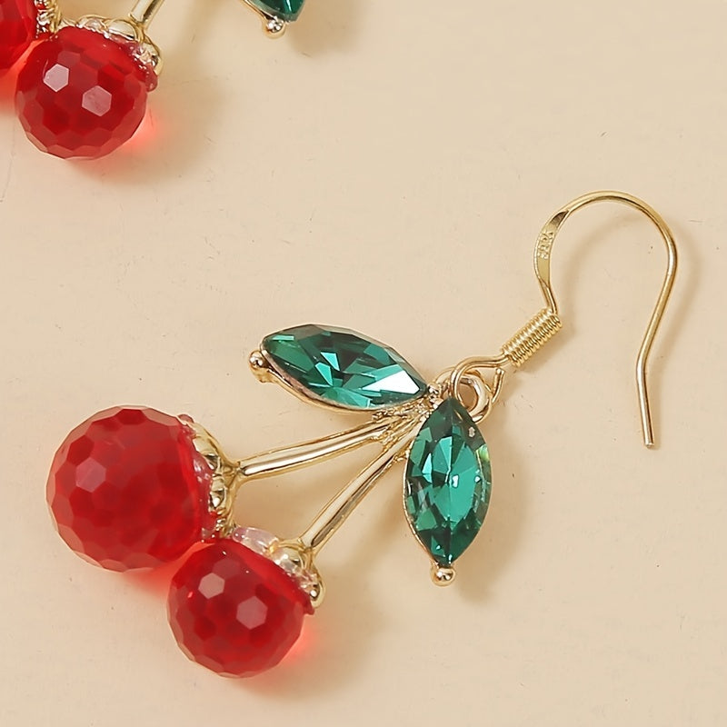 Red Crystal Cherry Drop Dangle Earrings Women's Jewelry Gift