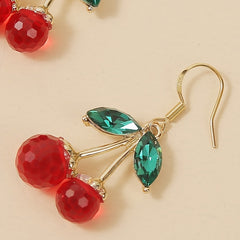 Red Crystal Cherry Drop Dangle Earrings Women's Jewelry Gift