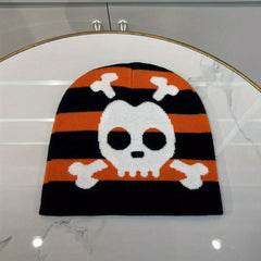 Fashionable Windproof Knit Beanie Hat With Skull Print