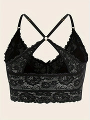 Solid Floral Jacquard Seamless Bra Plus Size Women's Top