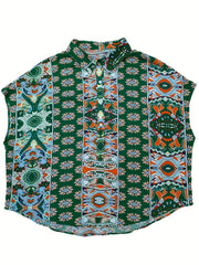 Boho Blouse Women's Plus Tribal Print Polo Neck Blouse