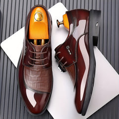 Men's Glossy Derby Shoes With Textured Detail Lace up Front Dress Shoes For Men