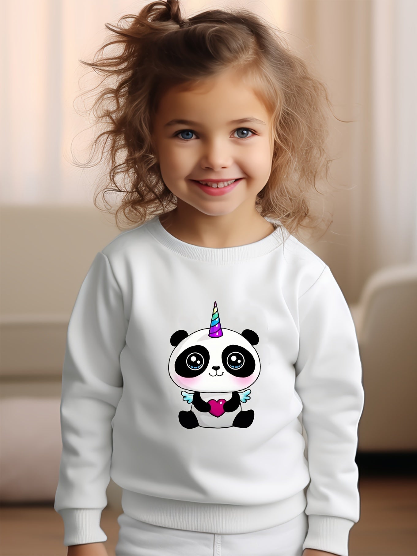 Girls Panda Pattern Crew Neck Sweatshirt Spring Fall Christmas Gift