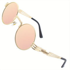 Retro Steampunk Round Metal Polarized Sunglasses