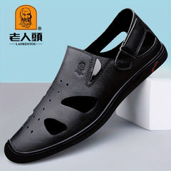Men's Leather Hiking Sandals Non Slip Outdoor Beach Water Shoes