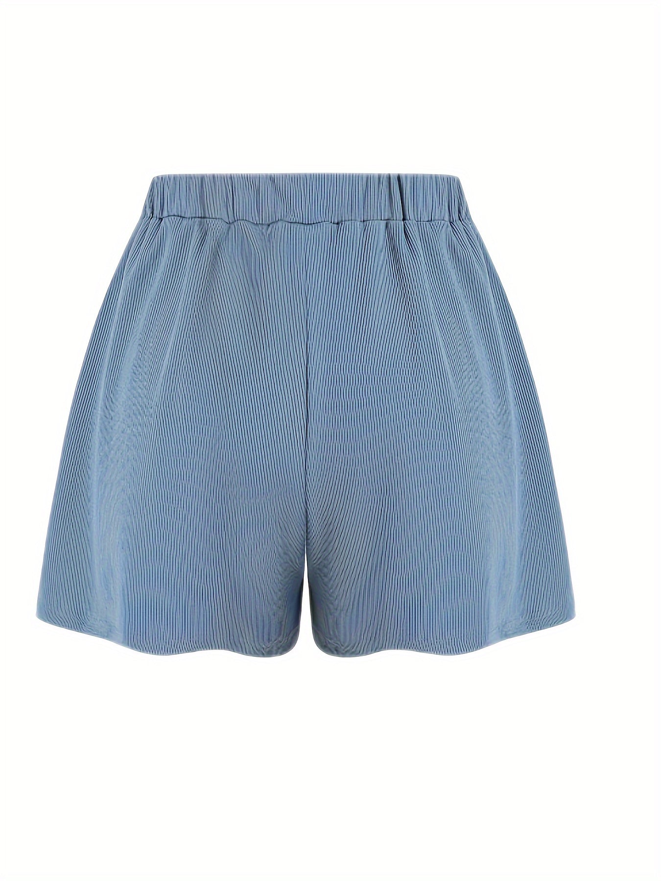 Solid Ribbed Elastic High Rise Casual Shorts