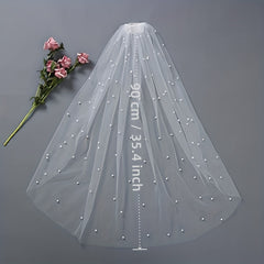 Wedding Head Veil Faux Pearl Single Layer Tulle Comb