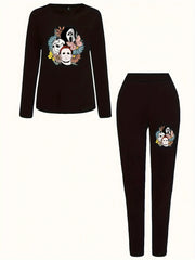 Halloween Casual Outfits Women's Floral & Grim Reaper Print Tee
