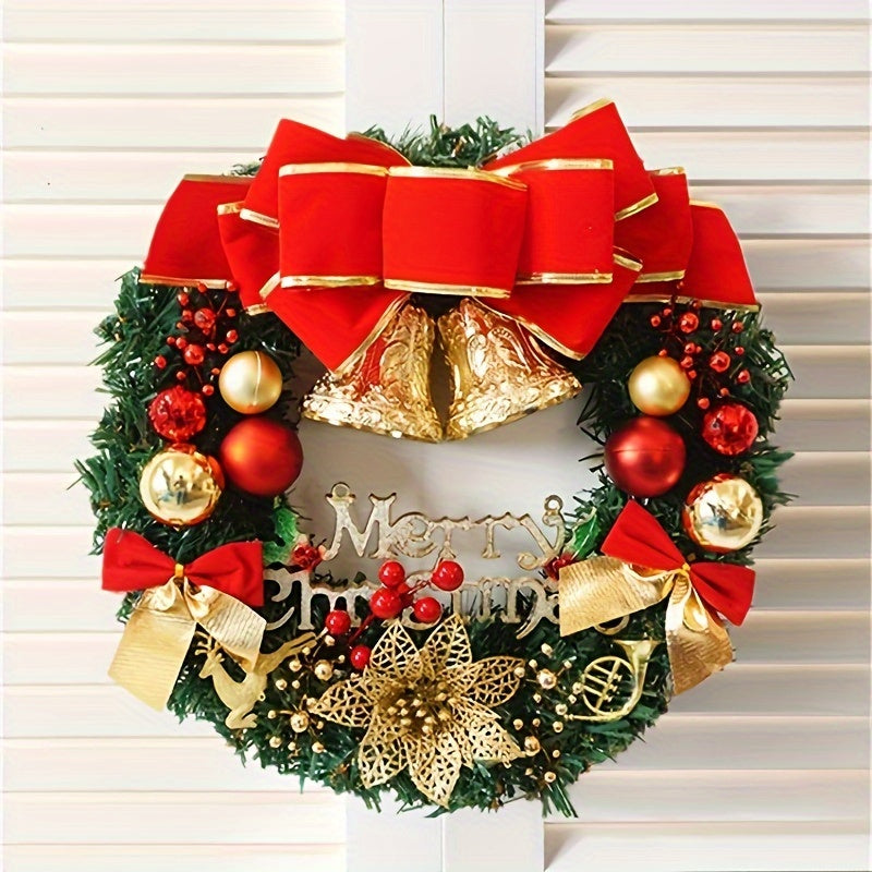 Christmas Golden Bell Wreath with Colored Balls & Bow
