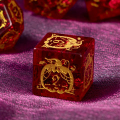 Halloween Red Glass Gem Dice with Exclusive Pumpkin Skull Carving Pattern