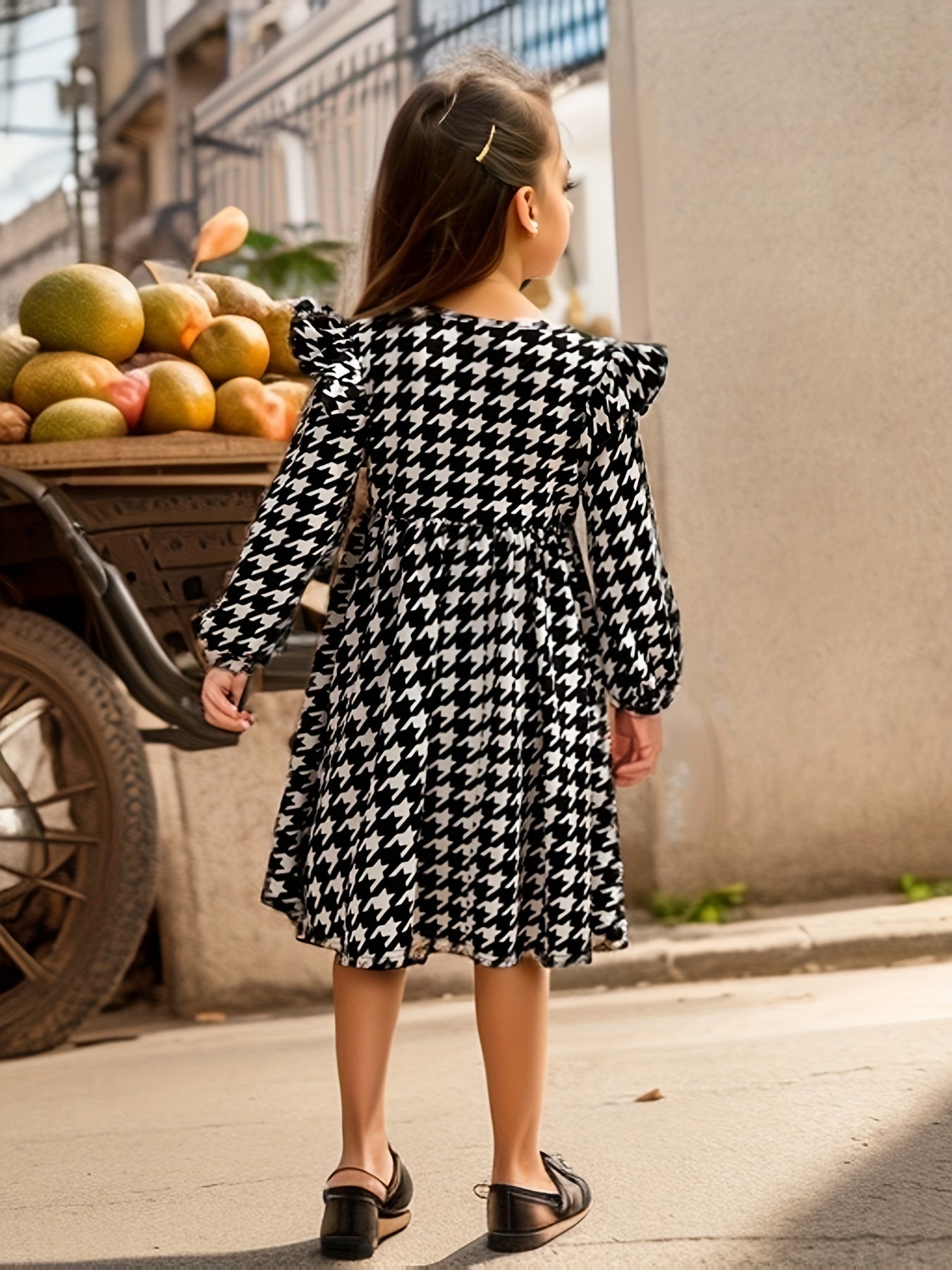 Girl's Houndstooth Bow Midi Dress
