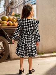 Girl's Houndstooth Bow Midi Dress