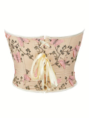 Butterfly Embroidery Strapless Corset Tummy Control Lace Up Push Up Body Shaper