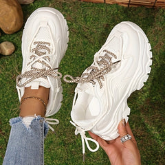 Women's Chunky Mesh Sneakers Lace-Up Sports Shoes Non-Slip Walking Shoes