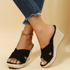 Women's Wedge Slide Sandals Comfortable Open Toe Slip On Shoes